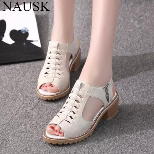 NAUSK Plus Size Women Sandals Platform Women Shoes TPR Side Zipper Sandals Retro Open Toe Summer Sandals