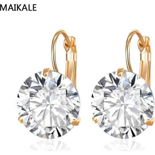 MAIKALE 16MM Korean Earrings Simple AAA Cubic Zirconia Fashion Copper Plated Gold Temperament Stud Earring For Women Gift