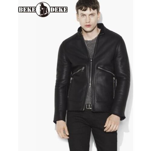 Winter Men Warm Windproof 100% Genuine Leather Jacket Brand Street Motorcycle Biker Sheepskin Short Coat 2020 New Zipper Outwear
