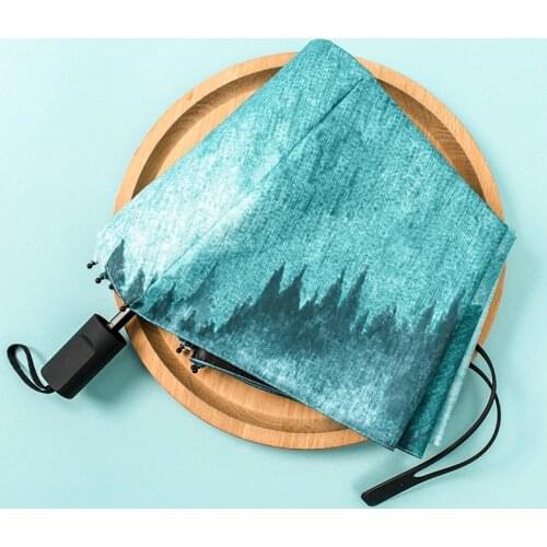 Portable Three Folding Art Ink Painting Umbrella New Women Sunny Waterproof Umbrellas Parasol Chinese Style Loyus Umbrellas