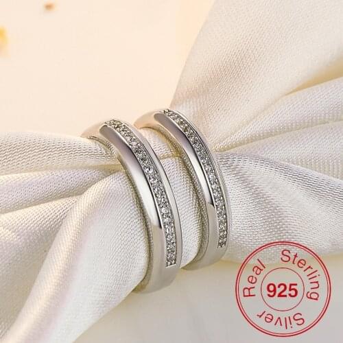 1 Pair 4/5mm AAA Cubic Zirconia Crystals Paved Couple Band Ring His Her Sterling Silver Mens Womens Promise Wedding Ring