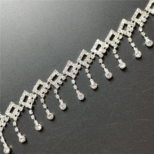 1 Yard Silver Short tassel Pendant Rhinestones Trim Ribbon Blinking Crystal Metal Chain For Clothes Dress Bag Shoes Accessories