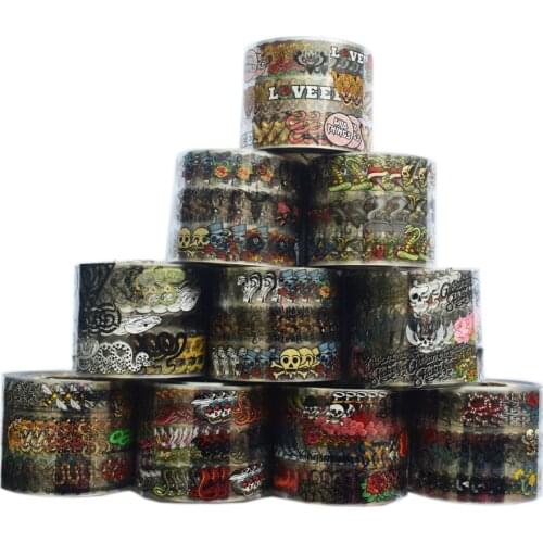 10Roll Black Snake Nail Art Sticker Flower Sexy Skull Bone Water Transfer Decals Nails Foil Set Manicure Decoration 50M*4CM