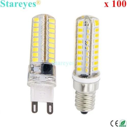 100 Pcs Silicone G9 E14 10W SMD 2835 72 LED Dimmable LED Corn lamp Droplight Chandelier candle bulb Pendant light lighting