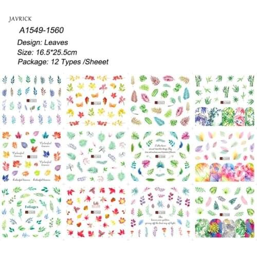 12 Pcs/set Nail Watermark Sticker Large Green Plant Pattern Epoxy Filling Material Trend Lady DIY Nails Making Filler