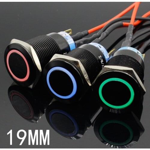19mm Metal Alumina black press button Led power mark lamp button Momentary/Latching control switch PushButton Switch