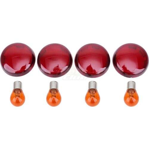 2/4 X Red Turn Signals Light Lens Cover With Light Bulb For Harley Sportster 883 1200 XL Touring Road Glide Dyna Softail 1985-20