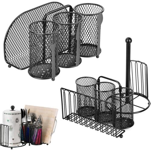 Portable 3 In 1 Kitchen Utensil Basket Foldable Paper Towel Shelf Desktop Rack Knife Fork Stand Towel Rack Field Functional