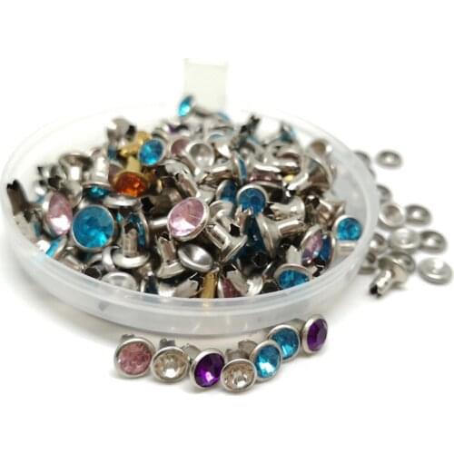 6MM 100SETS Multicolor Rhinestone Crystal Rivets DIY Clothing Bag Leather Crafts Decoration Garment Sewing Drill Nail Button