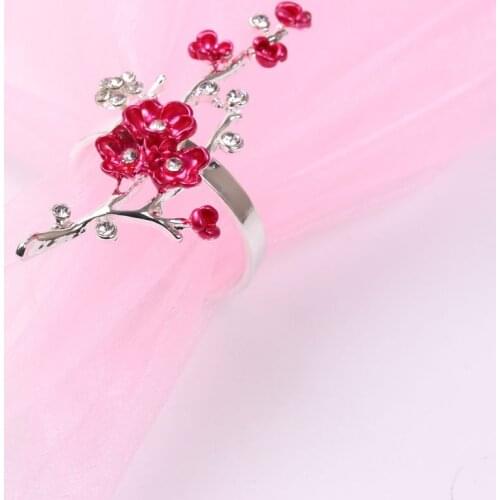 6pcs Exquisite small red flower napkin buckle hotel, soft dressing table napkin ring alloy napkin ring, wedding party table