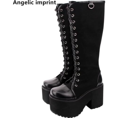 Angelic imprint new handmade mori girl Women Gothic motorcycle punk boots lady lolita Boots woman high trifle heels pumps shoes