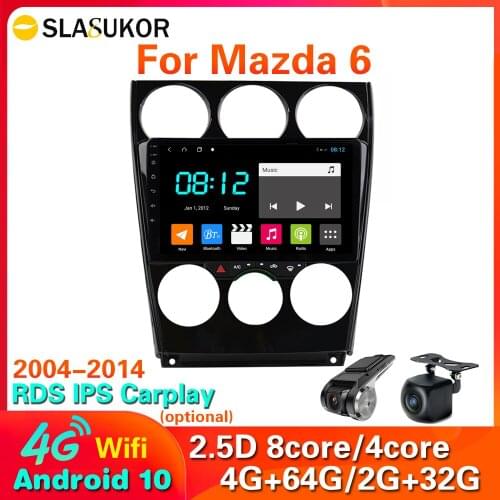 4G+64G Wifi Car Radio for Mazda 6 GPS Navigation Stereo Audio Video Accessories Android 10 Carplay DSP 2 din No CD DVD Player
