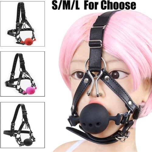 Bdsm Slave Metal Nose Hook With Big Ball Gag,Oral Fixed Fetish Open Mouth Bite Gag With Nose Clip,SM Head Harness Strap Sex Toys