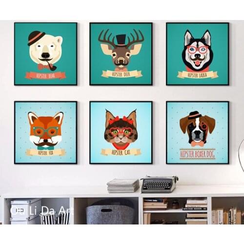 No frame cartoon cute animal head glasses canvas printings oil painting printed on canvas modern wall art decoration pictures
