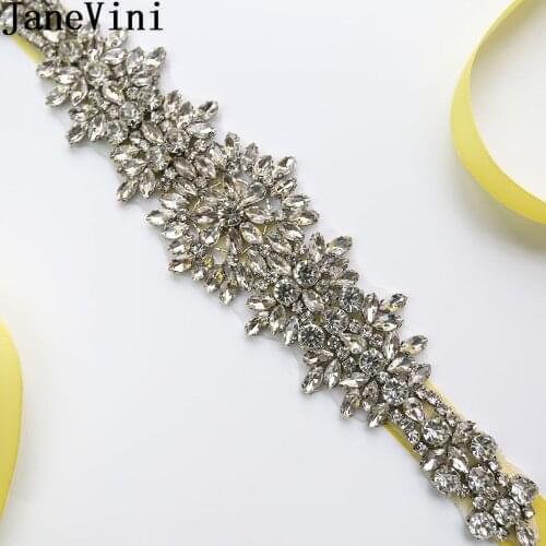 JaneVini Sparkly Bridal Belts With Crystals Beaded White Wedding Belt Satin Rhinestone Wedding Dress Belt Sashes Accessories