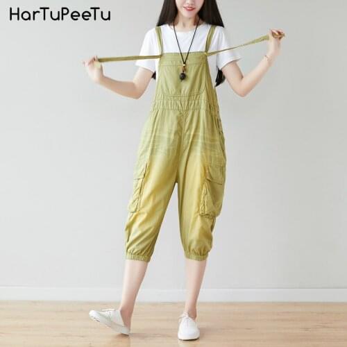 Cargo Pants Mujer Streetwear Women Plus Size Overalls Casual Calf-length Trousers Side Buttons Elastic Bunch Bottom with Pockets