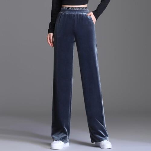 Autumn Winter Wide Leg Pants Women Elastic Waist Elegant Casual Ladies Black Double Thick Velvet Trousers Vintage Female Palazzo