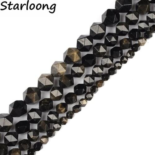 6mm 8mm 10mm 12mm AAA Grade Faceted Gold Obsidian Natural Stone Beads DIY Loose Strand Beads Jewelry Making Bracelet Perles