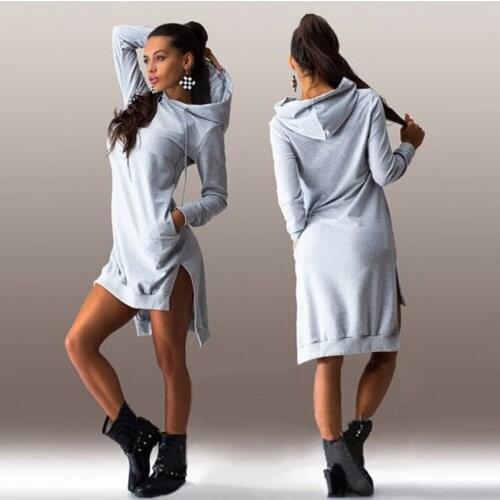 Extra Long Hoodie Solid Color Hooded Elegant Sweatshirt Female Dress Casual 2021 Autumn Fashion Long Sleeve Women Hoodie Dresses