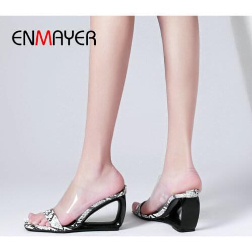 ENMAYER Animal Prints PU Summer Outside Women Slippers Platform Wedges High Heels Women Shoes Basic Serpentine Womens Shoes