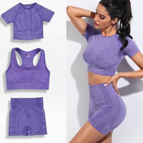 Seamless Yoga Set Fitness Women Tracksuit Workout Sportswear High Waist Yoga Shorts T-shirts Crop Top Suits Sports Gym Leggings