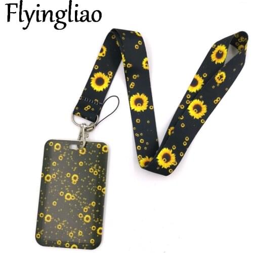 Flowers Sunflowers Creative Lanyard Card Holder Student Hanging Neck Phone Lanyard Badge Subway Access Card Holder Accessories