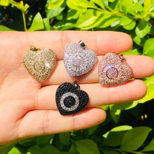 5pcs Circle Heart Pendant for Women Bracelet Making Cubic Zirconia Pave Gold Plated Charm for Necklace Handcraft Jewelry Supply
