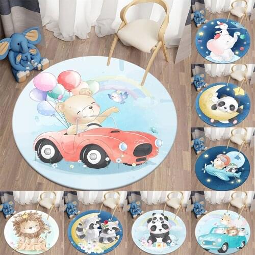 Round Carpet Decor Rugs Non-slip Cartoon Animal Pattern Rug Floor Mat for Children Bathroom Kitchen Living Room Bedroom Carpet
