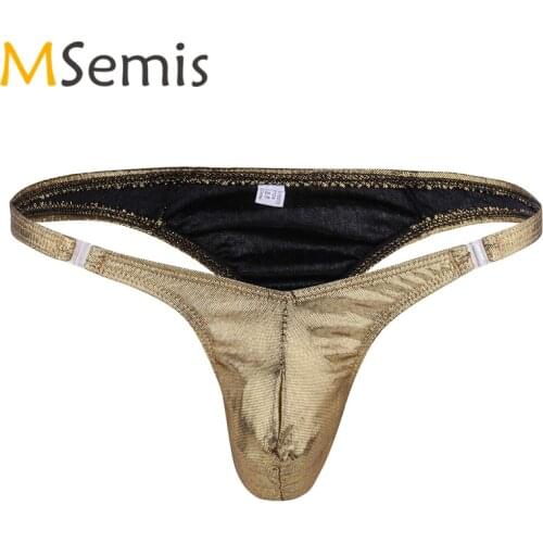 Swimwear Mens Swimsuit Underwear Shiny Low Rise Ruched Pouch G-string Thong Bikini Underpants Male Panties