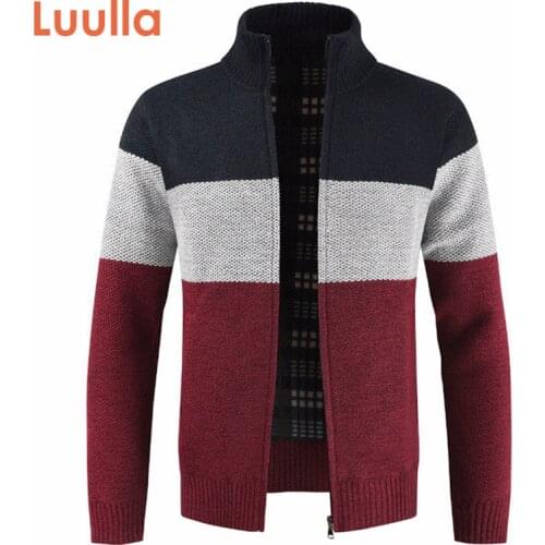 Luulla Spring Men New Casual Wool Cardigan Sweater Jumper Men Winter Fashion Striped Pockets Knit Outwear Coat Sweater Men