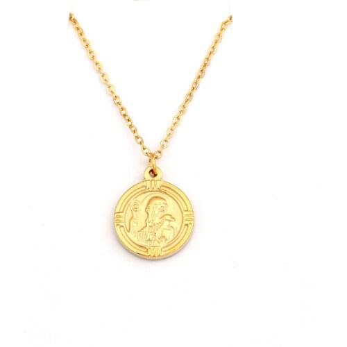 RIR Popular Saint Benedict Necklace Golden Round Coin Medal Catholic Holy Religion Saint Benedict Protection Pendant