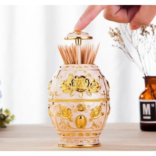Metal Vintage Automatic Toothpick Holder Zinc Alloy Metal Toothpick Dispenser Box Organizer European Style New Design Decorative