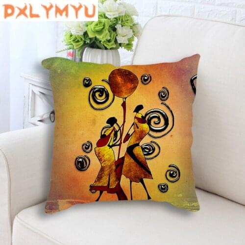 African Style Pillowcase Cotton Linen Cushion Cover Oil Painting Print Cushion Cover for Sofa Throw Pillow Case 45x45cm