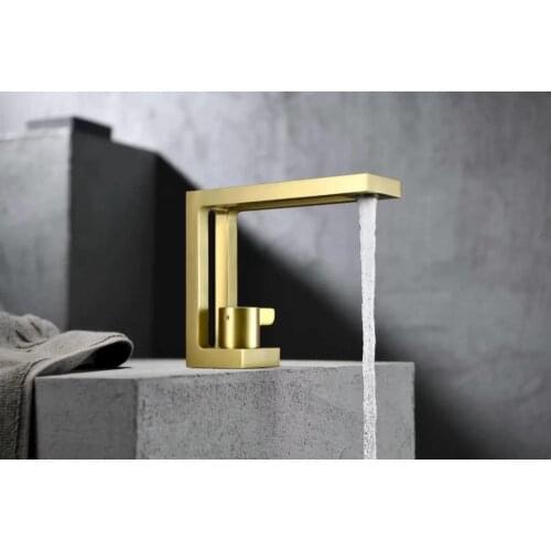 Newest Brass Brushed gold bathroom sink faucet Cold hot water basin mixer faucet tap Single hole Single handle