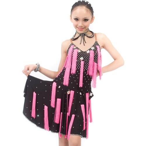 New Black Upscale Girls/Women Latin Dance Competition Performance Dress w/Rose red Tassel,Salsa/Samba/Chacha/Ballroom Stage Wear
