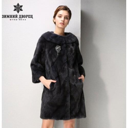 Winter Fashion O-Neck Mink Fur coat Slim fur coat women Three colors fur coats for women Genuine Leather fur coat WINTER PALACE