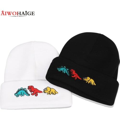 2021 autumn and winter knitted hats popular small dinosaur embroidery knitted hats cotton hats men hats women hats casual style
