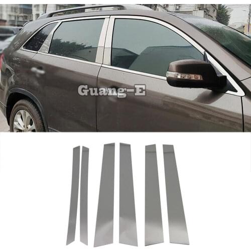 Car Body Stick Stainless Steel Glass Window Garnish Pillar Middle Column Strip Trim Hoods 16pcs For Kia Sorento 2013 2014