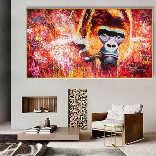Colorful Abstract Smoking Monkey Gorilla Canvas Painting Posters Prints Street Wall Art Animal Pictures Modern Home Room Decor