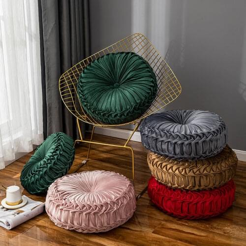 Pumpkin Wheels Seat Cushion Round Solid Red Grey Pink Green Velvet Back Cushion Large Throw Pillow For Sofa Bed Car 45*45*15CM