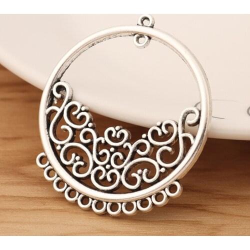 10 Pieces Tibetan Silver Round Chandelier Connector Charms Pendants for Earring Jewellery Making Accessories 45x40mm