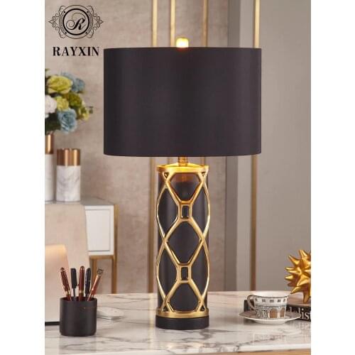 TUDA Luxury Post-Modern White Black with Gold Ceramic Table Lamp for Bedroom Bedside Lamp Living Room Bedside Lamp Home Deco