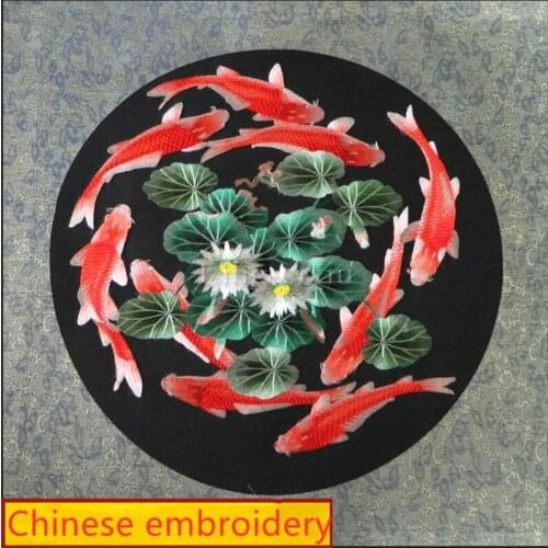 Mural Su Embroidered Lotus Nine Fish Figure Living Room Bedroom Study Hotel Tea Restaurant Hanging Painting Gift Painting SP083