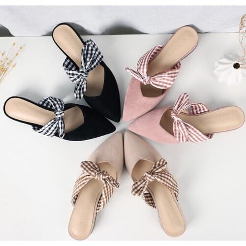 Women Sandals Female Shoes Woman Summer Flock Bow 2.5CM Thick heel Comfortable Sandals Ladies Slip-on Sandals Women Sandalias