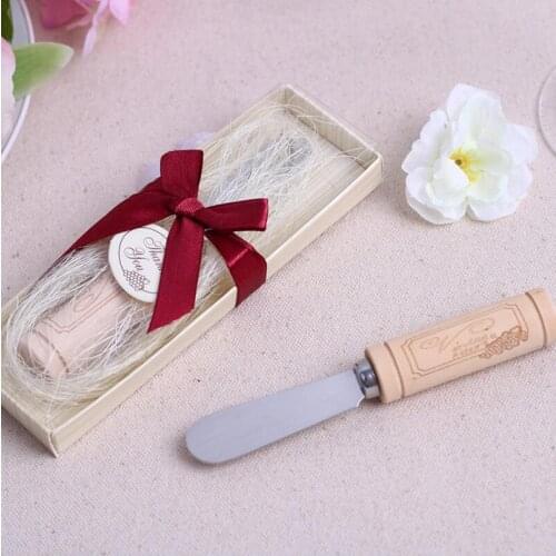 Wedding Favors Wine Cork Handle Stainless Steel Cheese Spreader For Bridal Shower Party Gifts LX3635