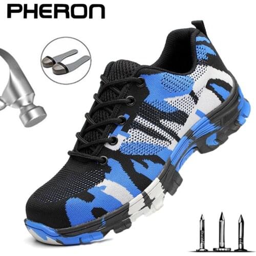 PHERON Safety Shoes Steel Toe Work Shoes Men Women Breathable Indestructible Anti-Smashing Work Safety Boot Men Plug Size 48