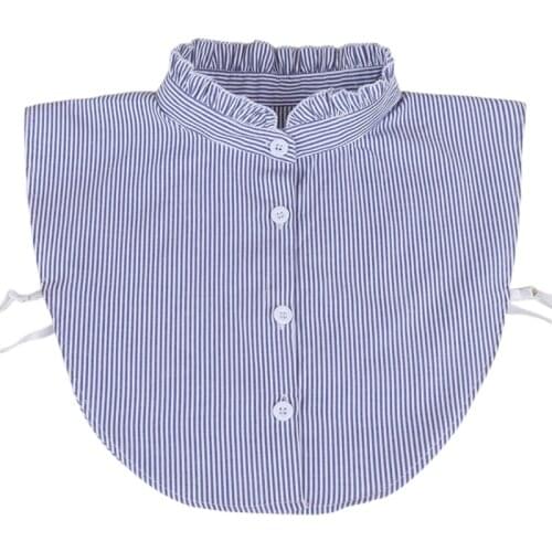 Women Ruffles False Fake Stand Collar Half Shirt Blouse Button Down Vertical Striped Print Detachable Dickey Crop Top Clothing