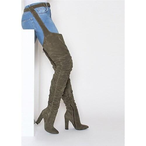 2021 New Women Sexy Thigh High Boots Thick High Heels Shoes Woman Autumn Fashion Over The Knee High Boots Female Plus Size 43