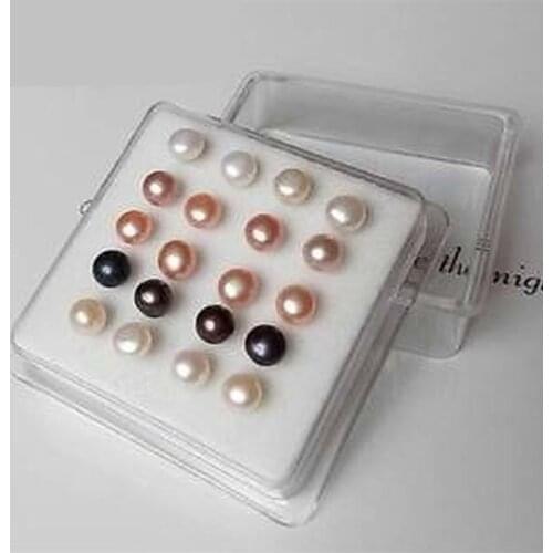 20PCS/BOX 925 Sterling Silver Freshwater Pearl Earrings 6MM Flat Shape White Black Pearl For Women Stud Earring