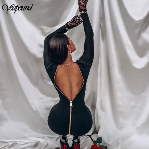 New Work Business Office Bodycon Dress Solid Color Round Neck Long Sleeve Open Back Zipper Dress Female Sheath Fashion Clothes